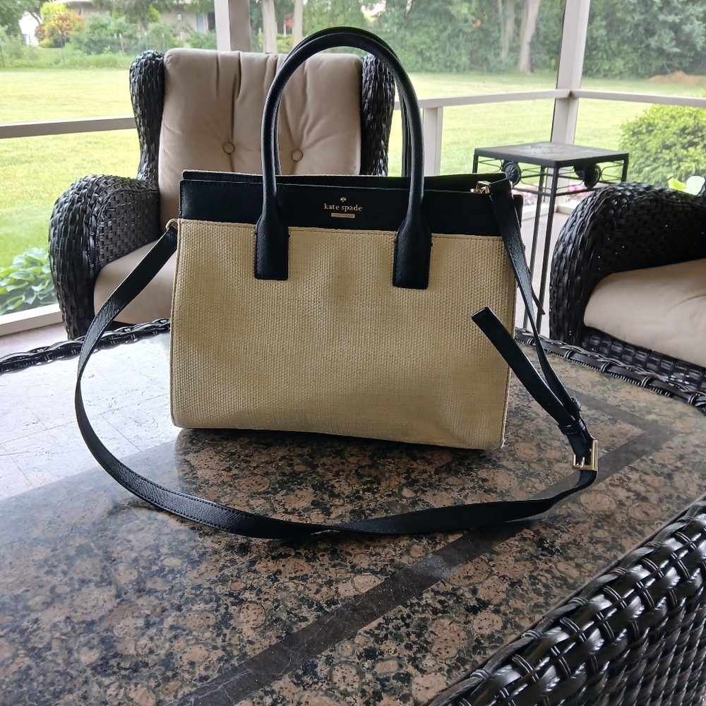 Kate Spade Handbag New York Cameron Street Shell Staci Straw Medium Tote Raffia - Picture 2 of 16